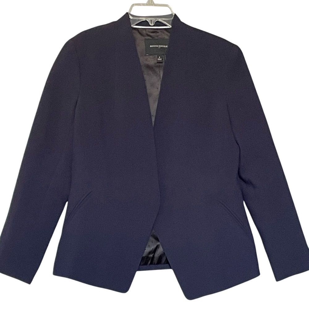 Banana Republic Navy Blazer Collarless Open Front Fitted Size 6 - Picture 3 of 11